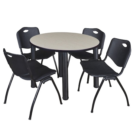Kee Kee Round Table & Chair Set, Wood, Metal, Plastic Top, Maple TB42RNDPLBPBK47BK